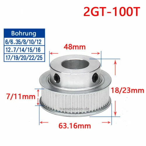 GT2 Timing Belt Pulley 16T - 100T Synchronous Wheel for 6 mm width Drive Belts