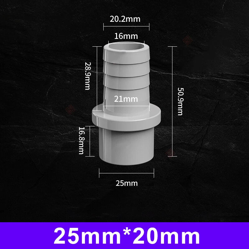 White Grey Pagoda PVC Pipe Connector Fittings 20 25mm Adapter To Hose OD 5~20mm