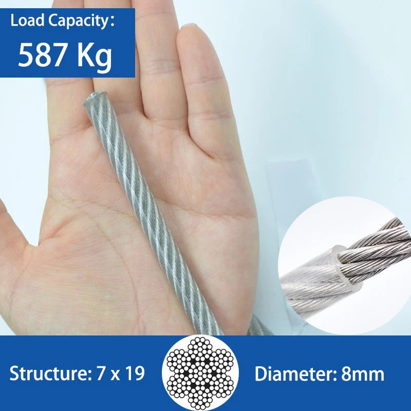 Clear PVC Coated Steel Wire Rope Metal Cable Rigging 0.38mm-12mm Heavy Duty