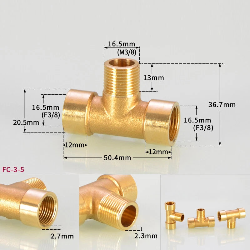 BSP Brass Tee Pipe Fitting – Male & Female Thread T-Shape Connector