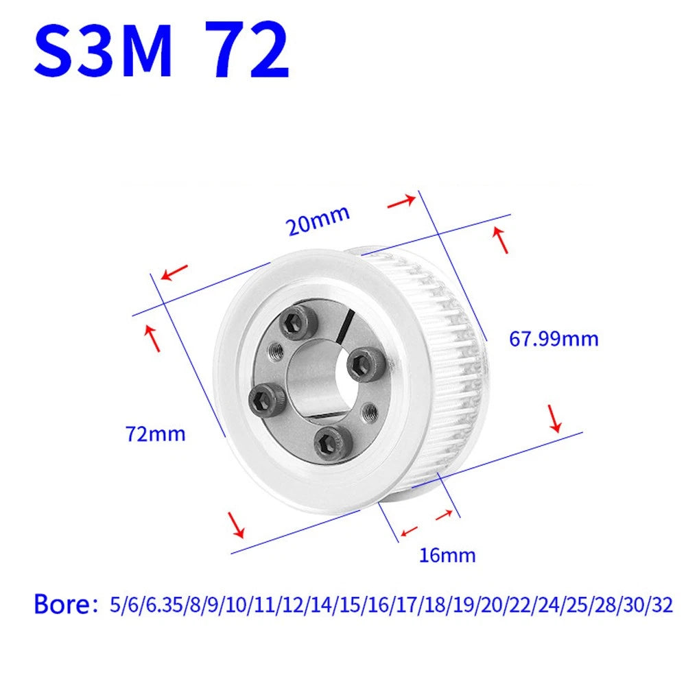 STS S3M 24-80T Timing Belt Pulley With Expansion/Tension Sleeve Teeth Width 16mm