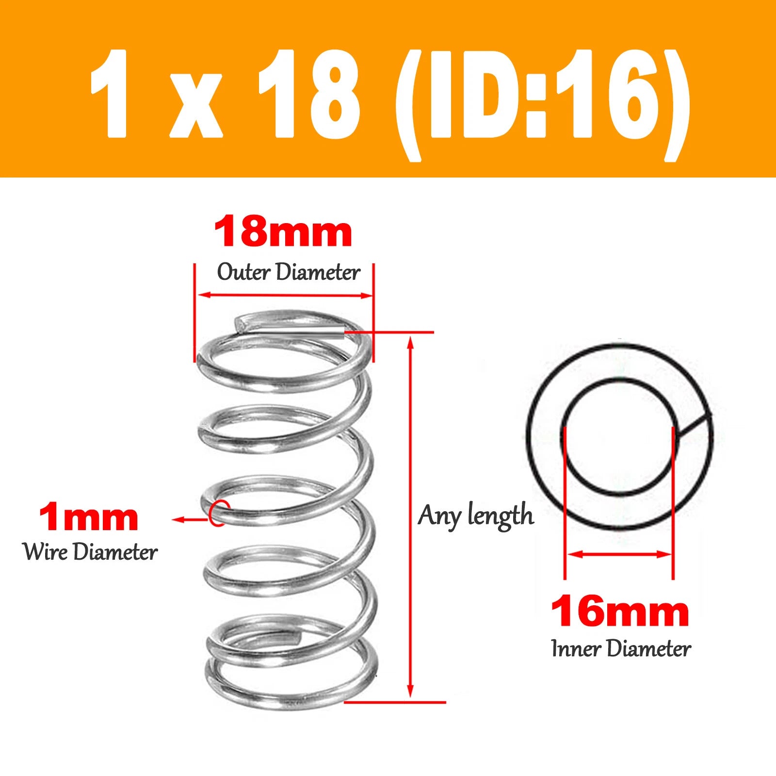 Compression Spring Wire Diameter 1mm ,OD 11-20mm, Length 5-120mm Stainless steel