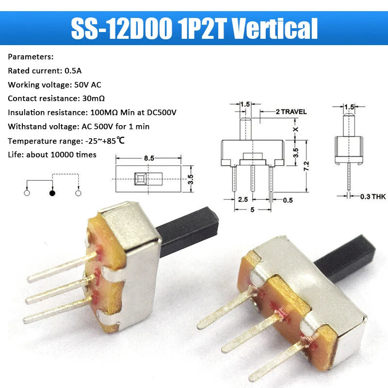 Slide Toggle Switch SS SK MSK MSS Series — 2/3-Way PCB Slide Switch, 3–8 Pin, Single & Double Row