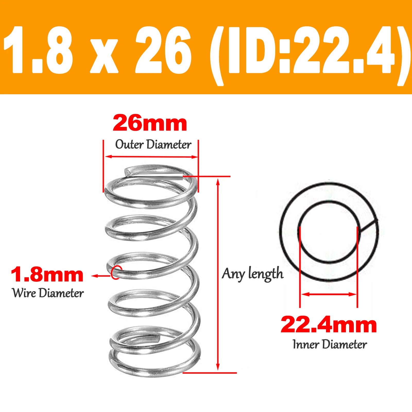 1.8mm 304 Stainles Steel Spring Compression Pressure Springs OD 18-30mm,L10-120m