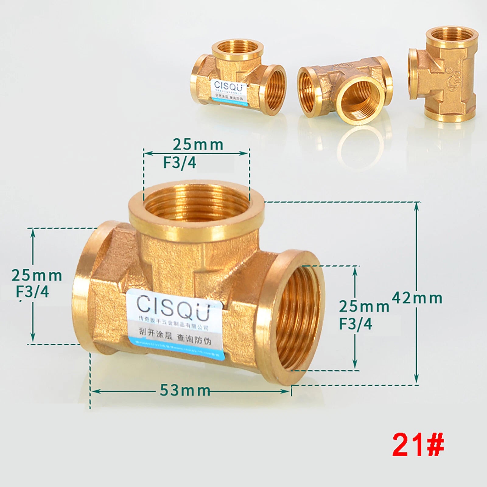 Brass Tee 3-Way BSP Pipe Fitting — Equal & Reducer, 1/2" & 3/4"
