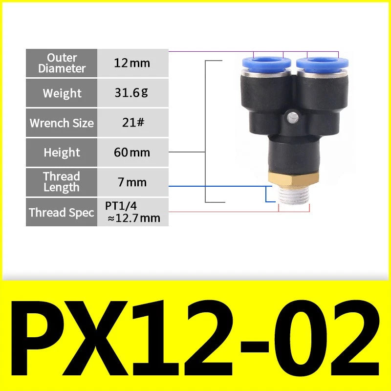 Male Stud Push-In Y Piece Pneumatic Fittings — Thread Hose Tube Connector