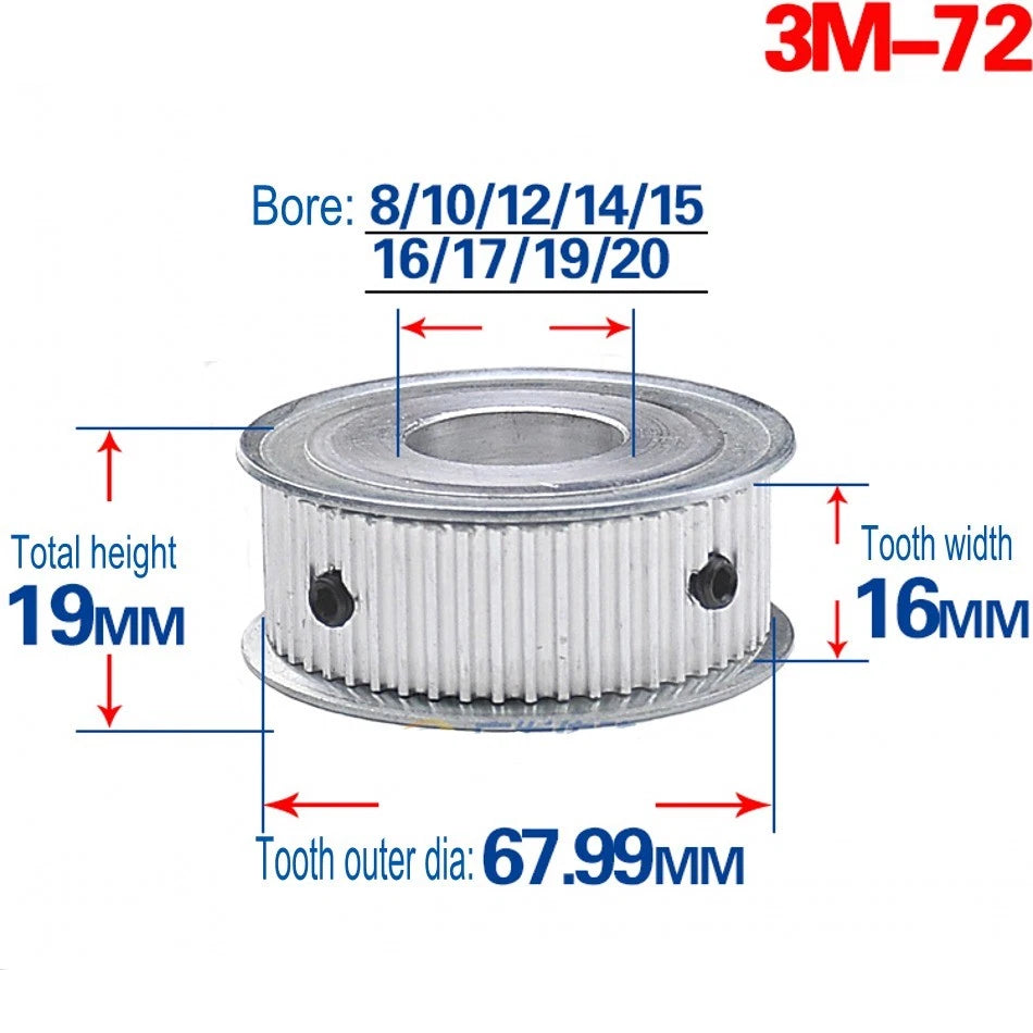 3M Timing Belt Pulley 12T-120T Synchronous Wheel Sprocket For 15mm Width Belt
