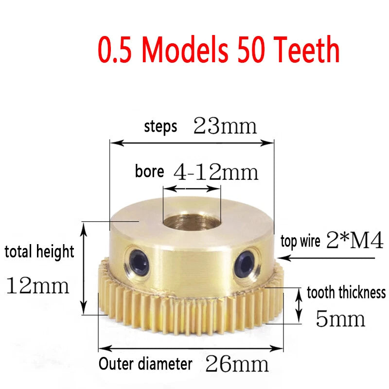 Mod 0.5 Brass Pinion Gear Spur Gears 20-60 Teeth 4-15mm Bore With Screw Hardened