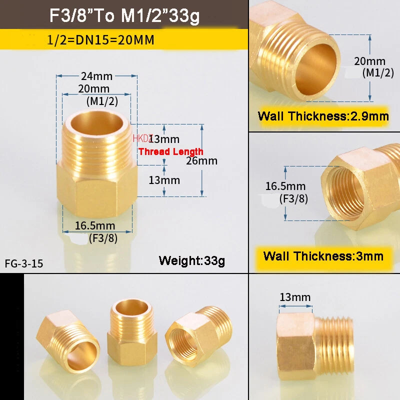 1 8" BSP Brass Reducing Fittings Female To Male Thread Connector Adaptor Coupler