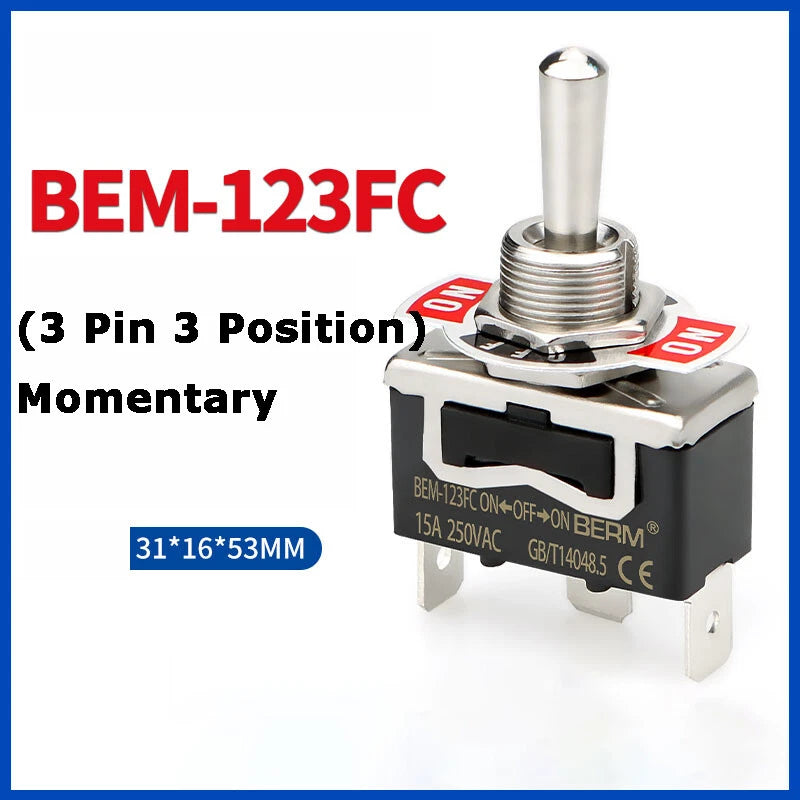 Metal Toggle Switch 250V AC 15A — On/Off Flick Switch for Dashboard & Panel (BEM / E-TEN)