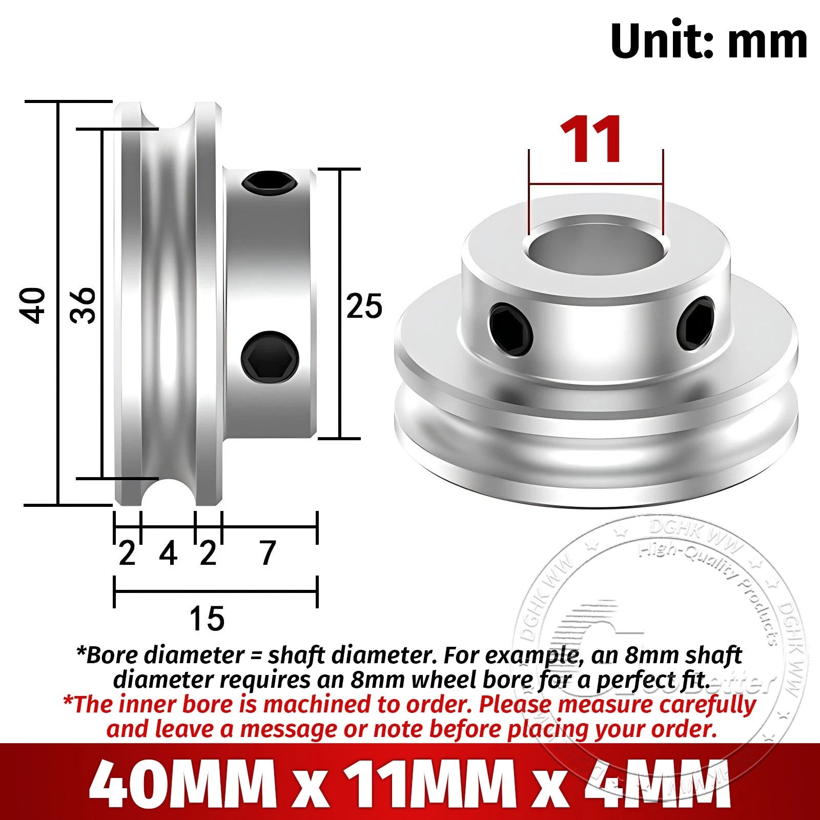 V Grooved Pulley Aluminum Round Belt Pulleys For 4mm Width Belt OD 20/30/40/50mm