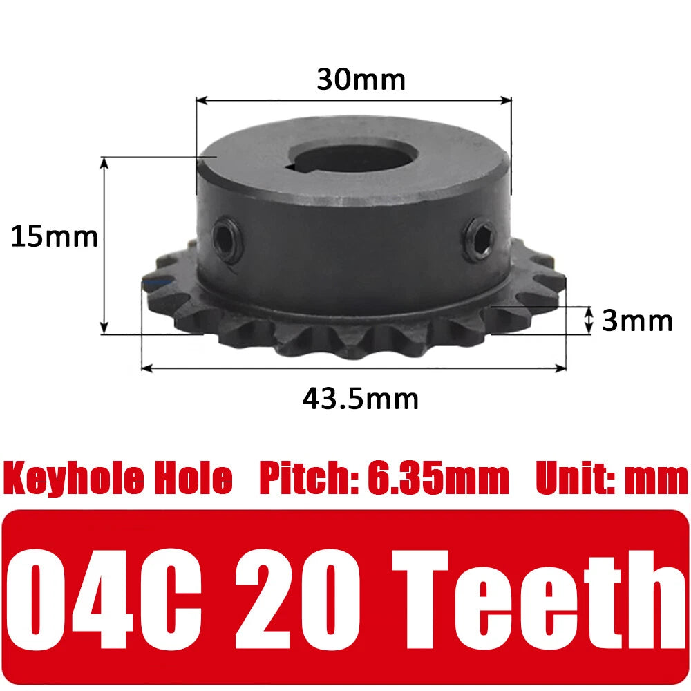 04C Roller Chain Drive Sprocket Wheel 11T-40T Keyhole Hole 8mm-30mm Pitch 6.35mm