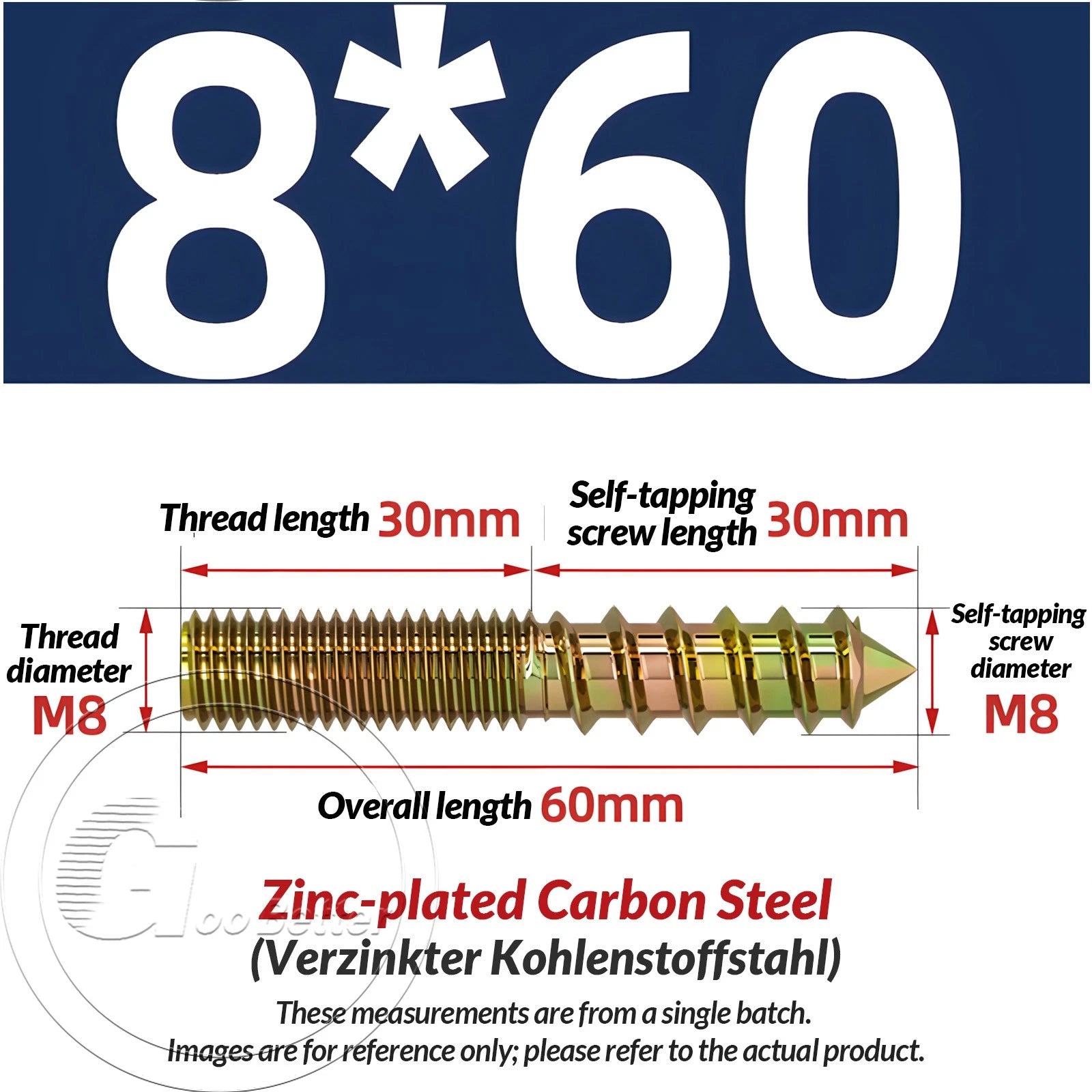 Galvanized Double-Ended Hanger Bolts M4 M5 M6 M8 M10, Wood-to-Metal Screws