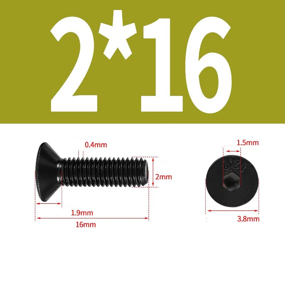 M1.6–M3 Countersunk Socket Head Screws – 12.9 Grade Carbon Steel, Flat Head, Fully Threaded (3–50mm Overall Length)