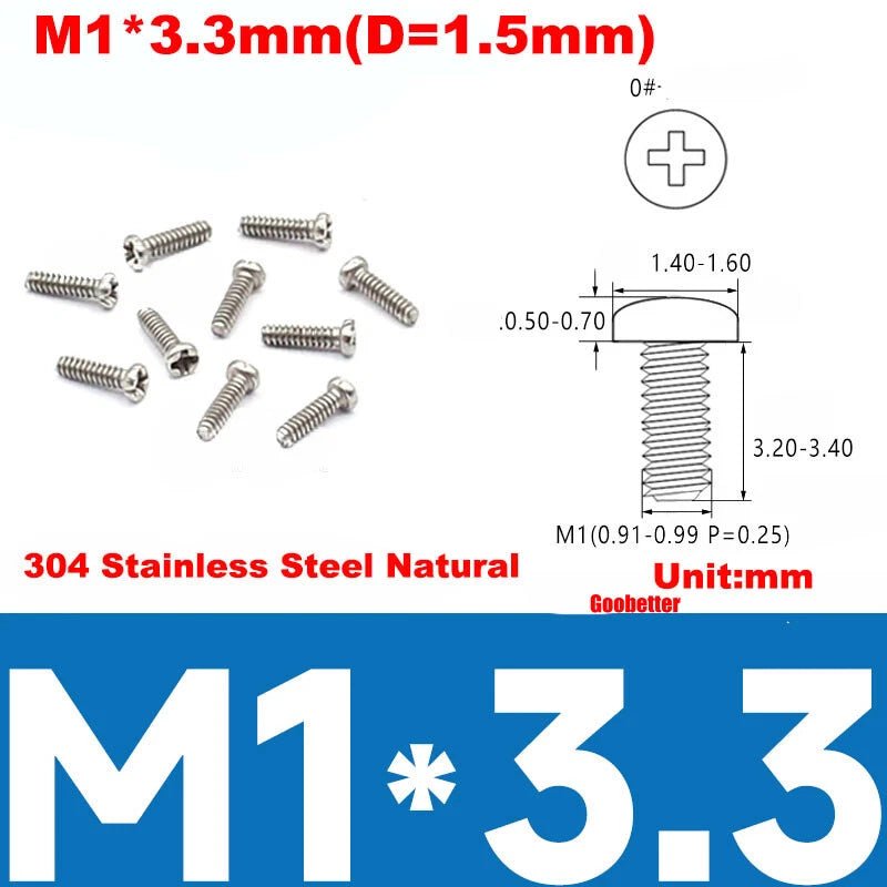 Phillips Pan Head Machine Screws M0.8 M1 M1.2 M1.4 M1.6 M1.7 — Cross Round Head Bolts, Multiple Coatings - HomeDIYer