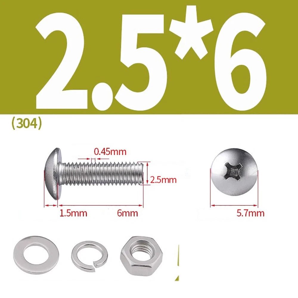 M2–M4 Phillips Truss Head Machine Screws with Hex Nuts & Washers – A2 Stainless Steel - HomeDIYer