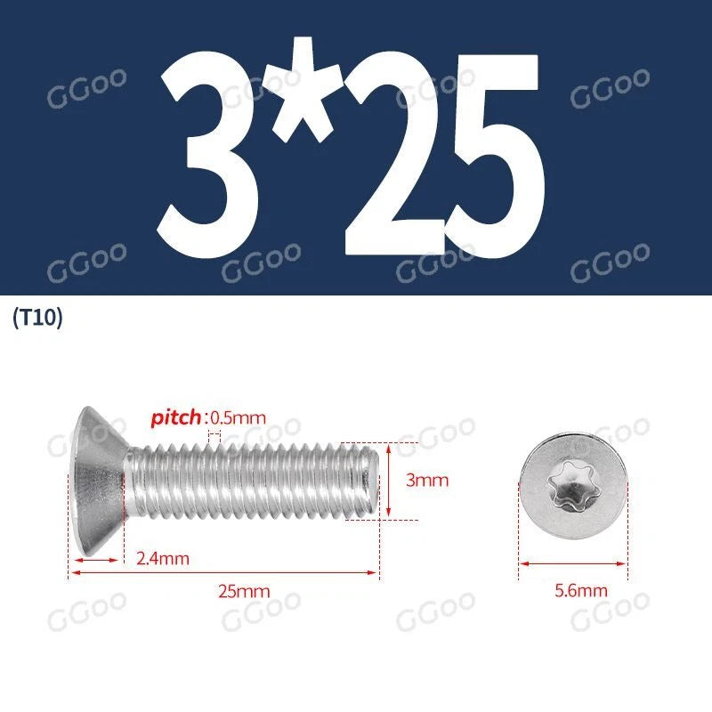A2 Stainless Steel Torx Countersunk Flat Head Machine Screws M2 M2.5 M3 M4 M5 M6 M8 DIN 965 — 4mm to 60mm
