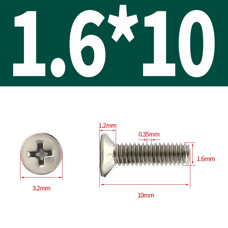 Phillips Machine Screws Countersunk Nickel Plated Steel DIN 965 Flat Head M1~M6