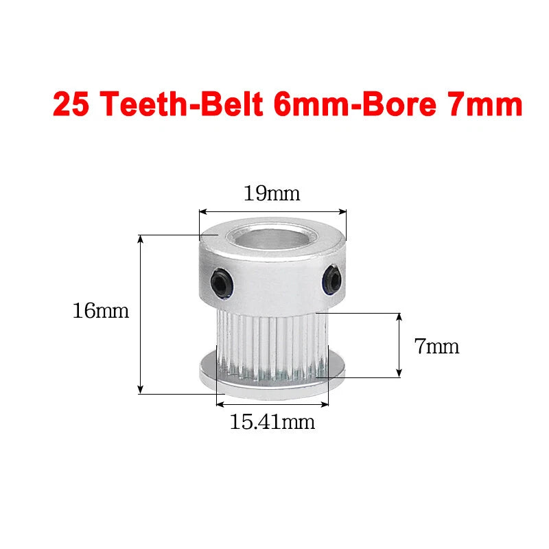 2GT Drive Pulley With Step 16 Tooth - 100 Tooth Bore 4mm - 25mm for 6mm Belt