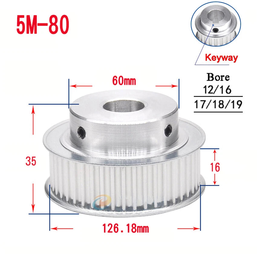 HTD-5M 15T-80T Timing Belt Pulley With Step/Keyway, Bore 8-25mm Teeth Width 16mm