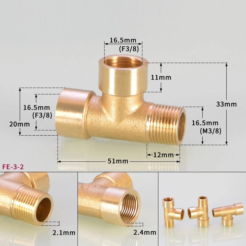 BSP Brass Tee Pipe Fitting – Male & Female Thread T-Shape Connector