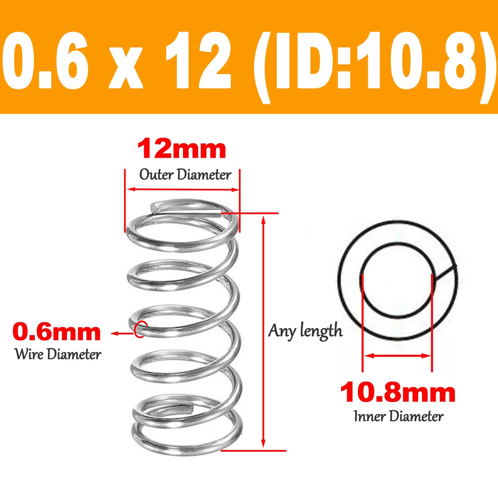 Wire Dia 0.6mm Compression Spring OD 4 -12mm & 5mm - 120mm Length Pressure Small