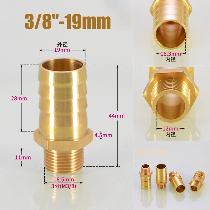 Brass Male BSP x Barbed Hosetail Connector — Air Water Fuel Gas Pipe Fitting