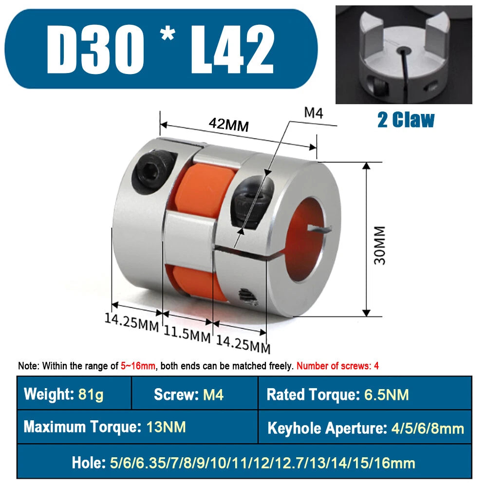 CNC Shaft Coupler Flexible Plum Spider Jaw Coupling Stepper Motor All Bore Sizes
