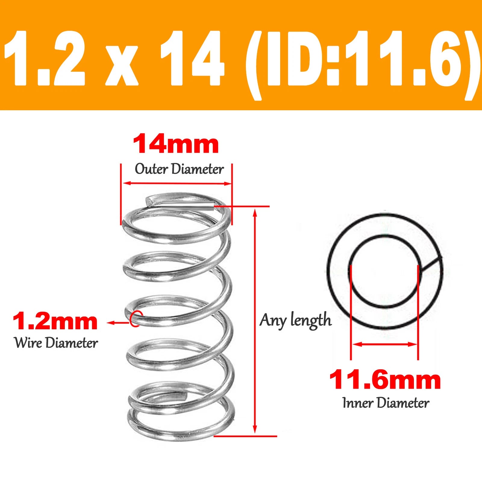 New Compression Spring Springs,1.2mm Wire Dia,You Choose Size And Length Diamete
