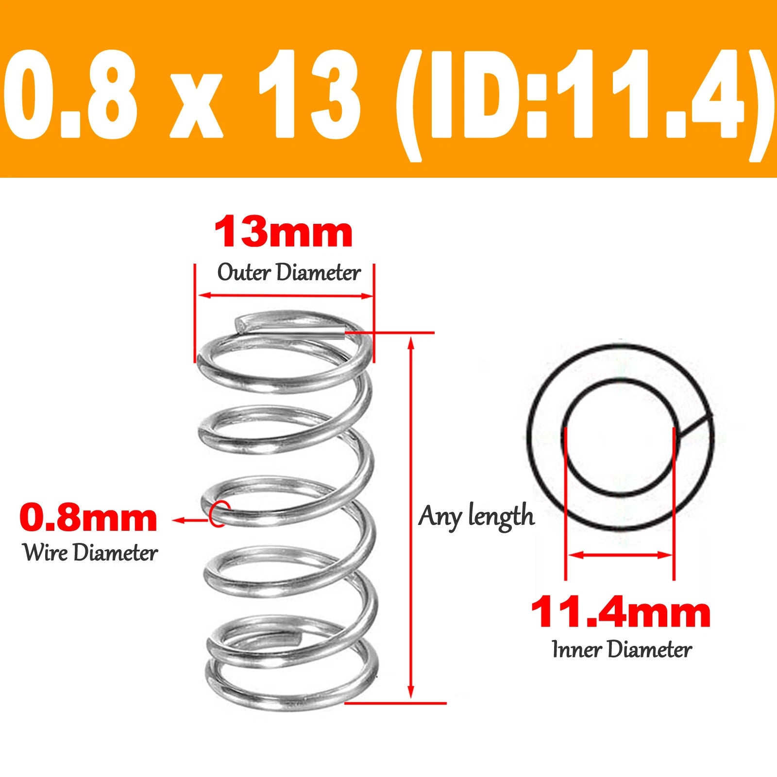 Compression spring 0.8mm, 304 stainless steel Length 5 to 120mm Pressure spring