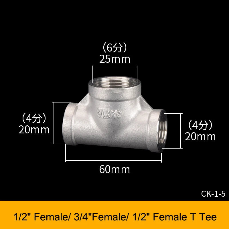 Stainless Steel BSP Tee Fittings 1/2" & 3/4" Male Female Reducer Connector