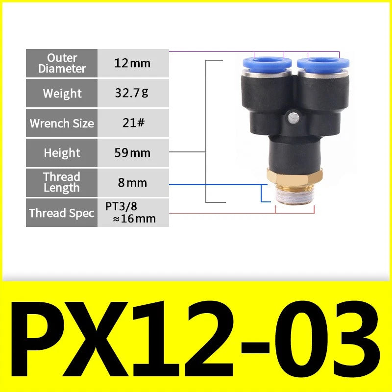 Male Stud Push-In Y Piece Pneumatic Fittings — Thread Hose Tube Connector