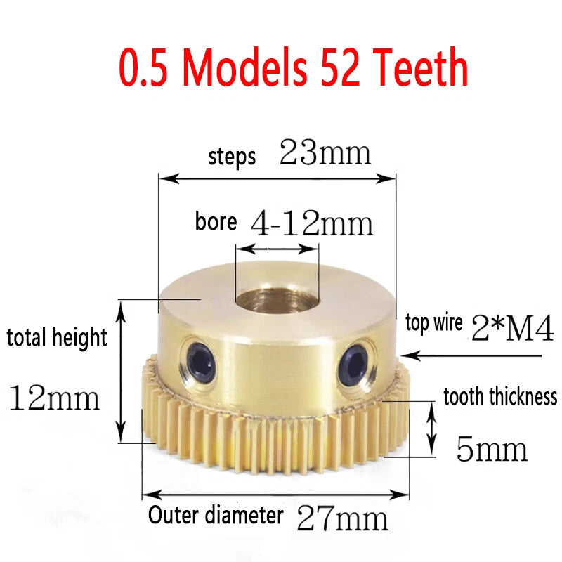 Mod 0.5 Brass Pinion Gear Spur Gears 20-60 Teeth 4-15mm Bore With Screw Hardened