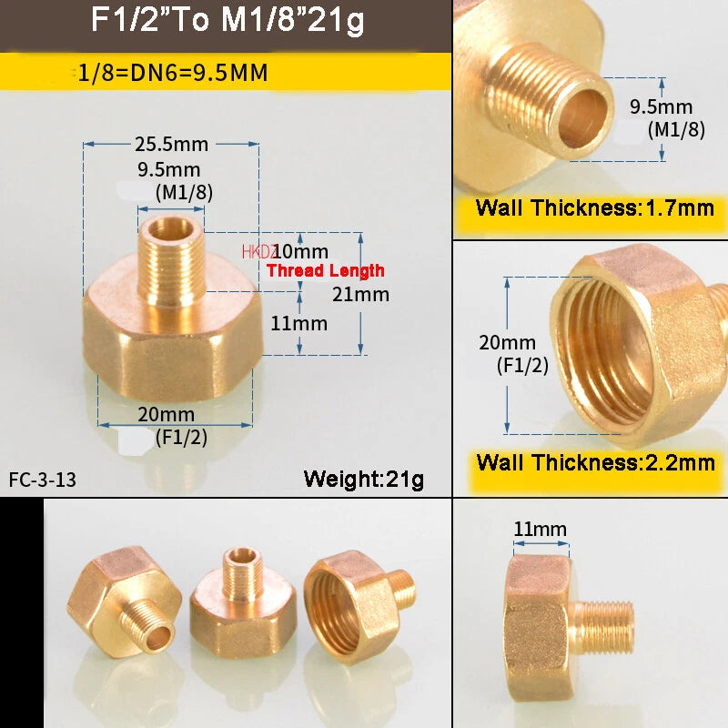 1 8" BSP Brass Reducing Fittings Female To Male Thread Connector Adaptor Coupler