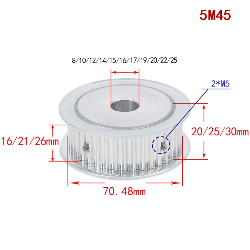 HTD-5M 10-100Teeth Timing Belt Pulley Pitch 5mm AF-type Drive Pulley Width 16mm