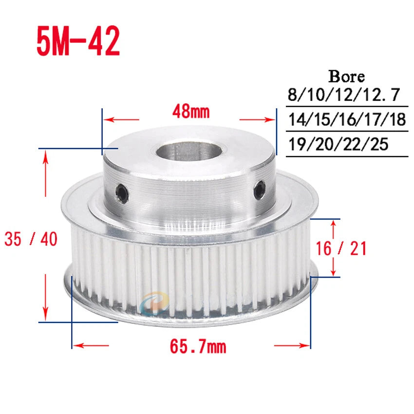 HTD-5M 10T-72T Timing Belt Pulley With Step Bore 5-25mm, For 15mm Width Belt