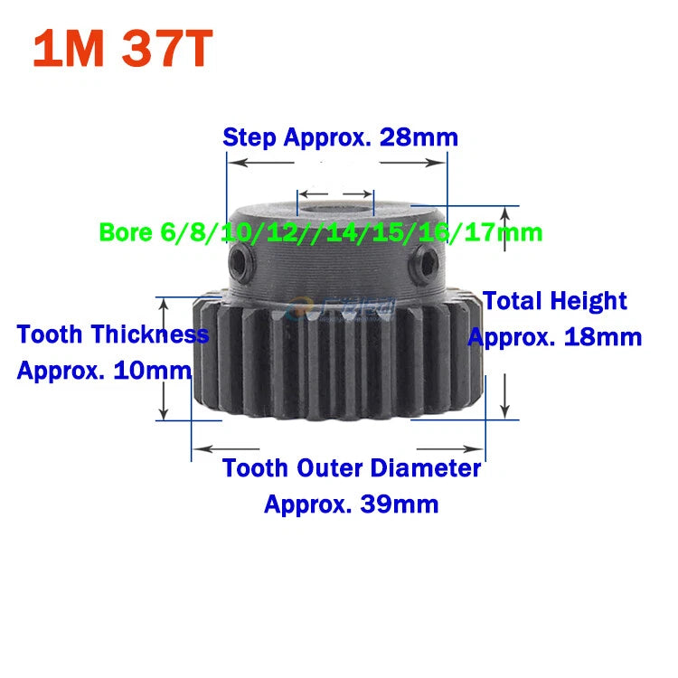 1 Module Spur Gear With Step 15-44 Teeth 45# Steel Pinion Gear Transmission Gear