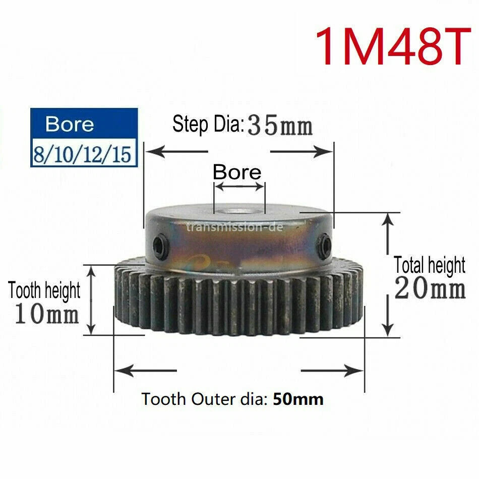 0.5/1 Mod Pinion Gear 10T-150T Spur Gear with Step 45# Steel Transmission Gear