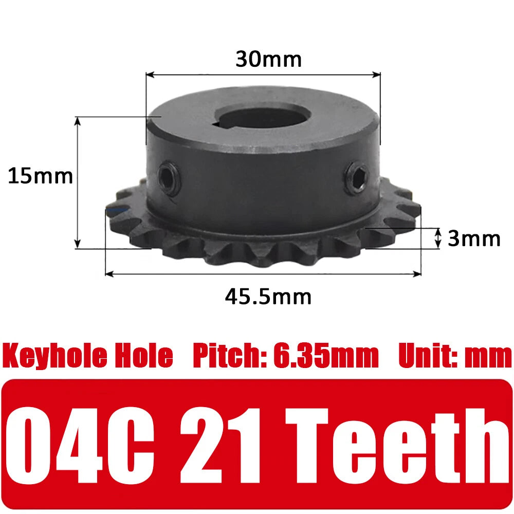 04C Roller Chain Drive Sprocket Wheel 11T-40T Keyhole Hole 8mm-30mm Pitch 6.35mm