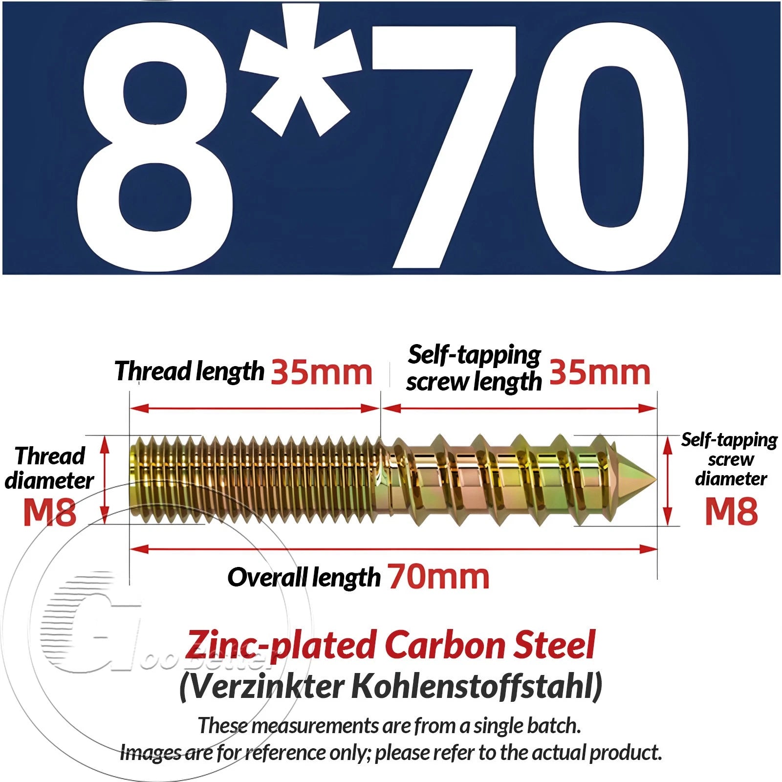 Galvanized Double-Ended Hanger Bolts M4 M5 M6 M8 M10, Wood-to-Metal Screws