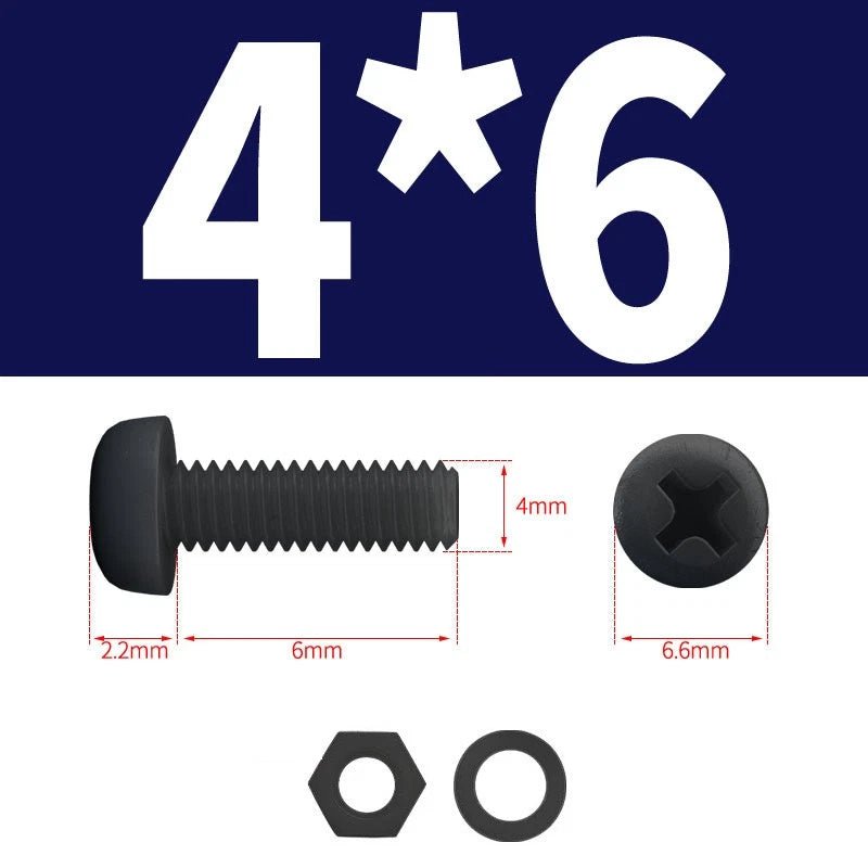 Black Nylon Phillips Machine Screws with Nuts & Washers — Metric M2 to M8 - HomeDIYer