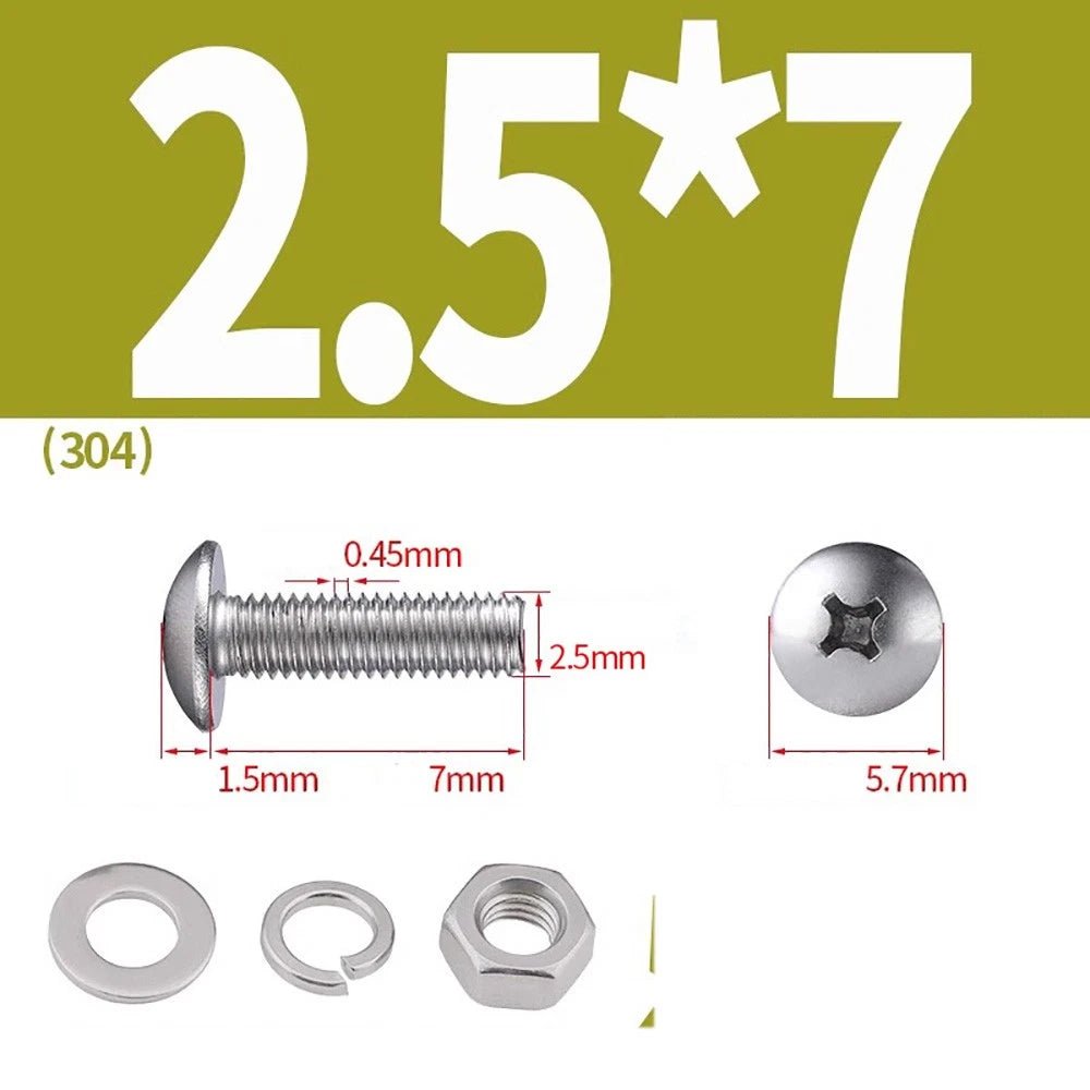 M2–M4 Phillips Truss Head Machine Screws with Hex Nuts & Washers – A2 Stainless Steel - HomeDIYer