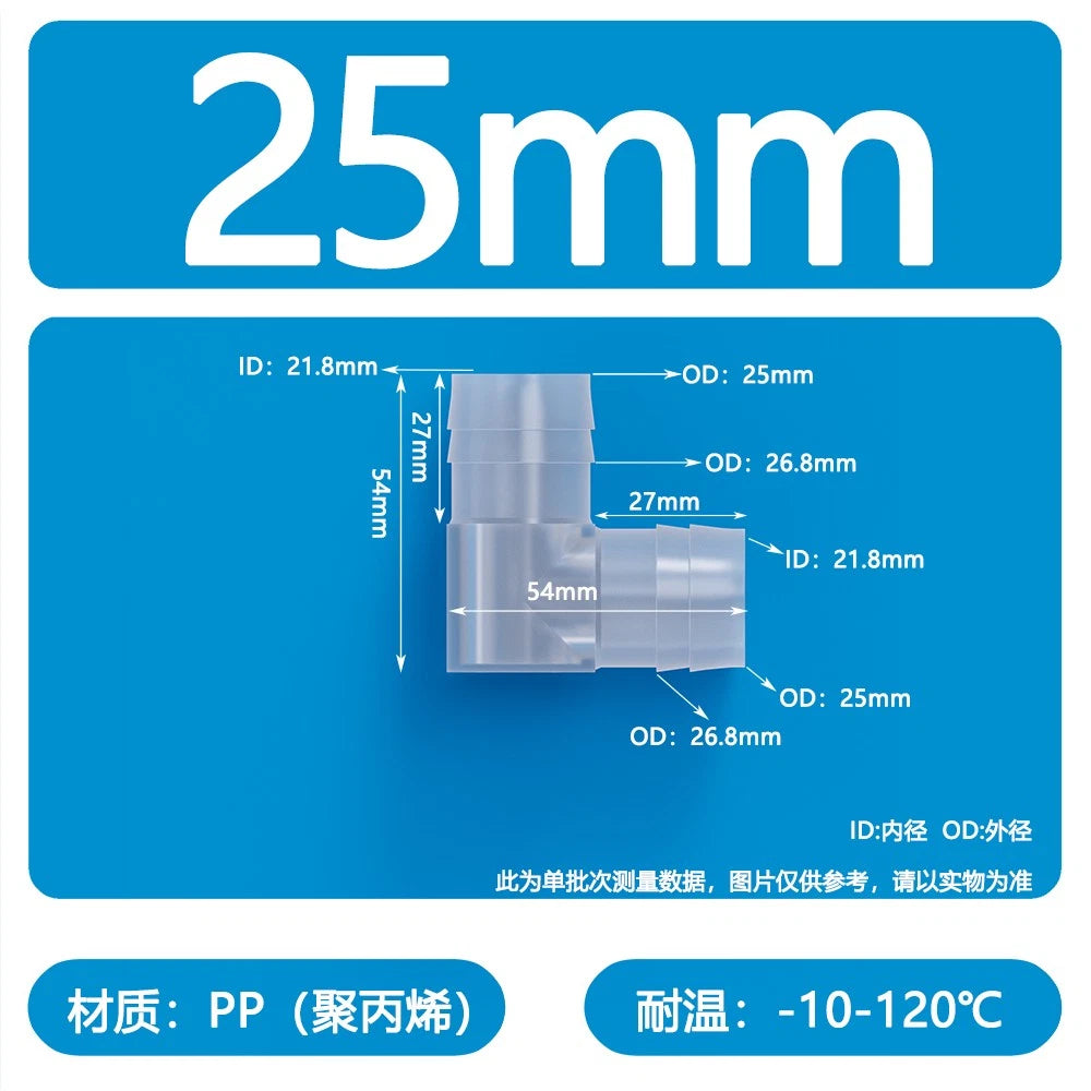 90° Elbow Plastic Barbed Joiner Reducer Connector Pipe Tube Hose Water 1.6-25mm