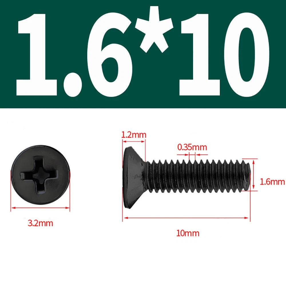 Black Phillips Flat Head Countersunk Machine Screws — Carbon Steel M1–M6