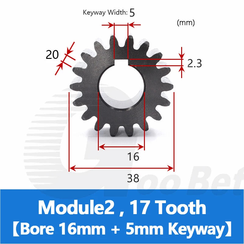 Spur Gear C45 Steel Black Oxided Module 2 Pinion 12-30 Tooth Keyway 10-32mm Flat