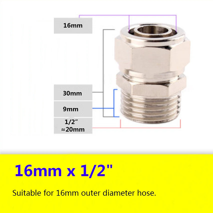 Pneumatic Straight Push-to-Connect Fittings — Male Thread, OD 4mm to 16mm Hose
