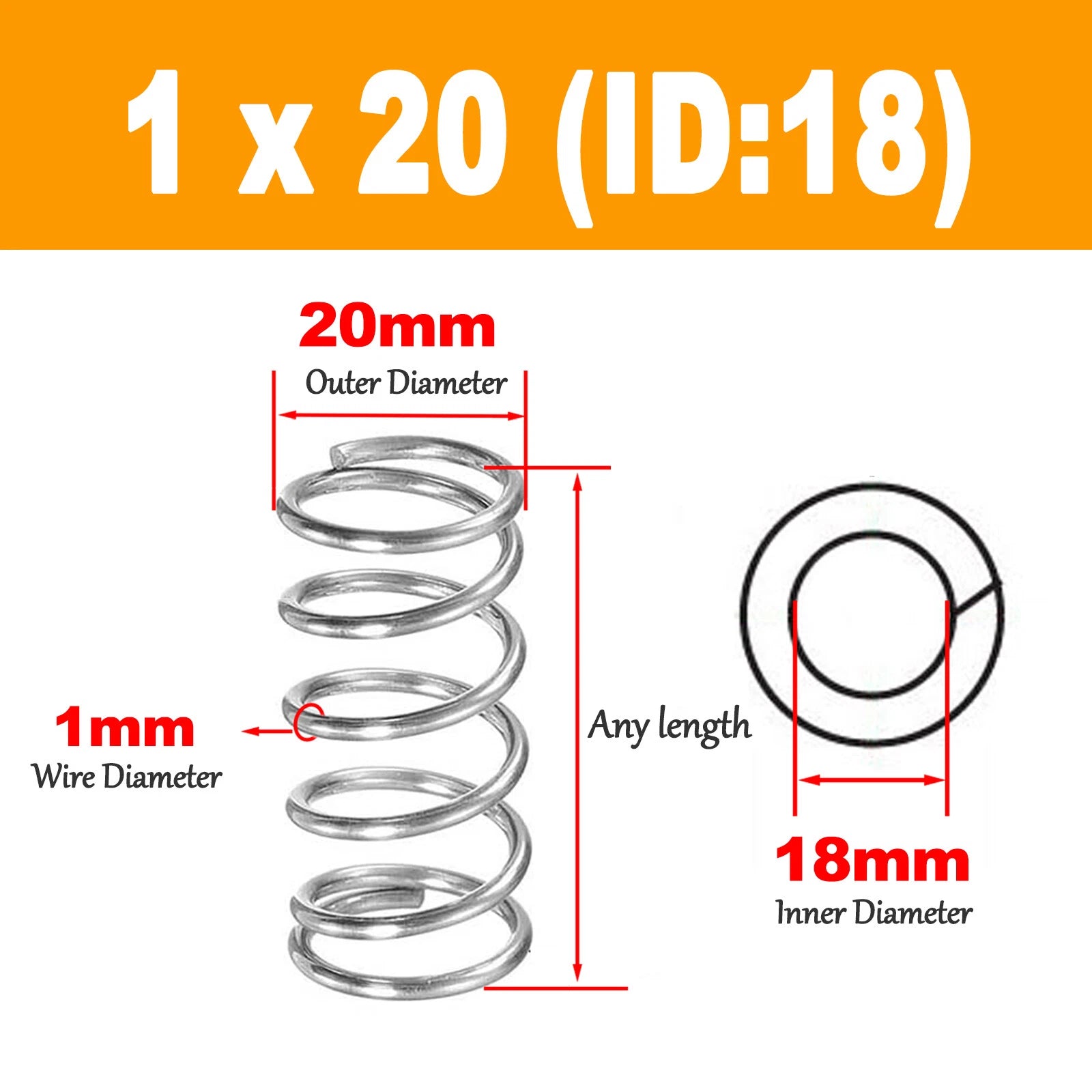 Compression Spring Wire Diameter 1mm ,OD 11-20mm, Length 5-120mm Stainless steel