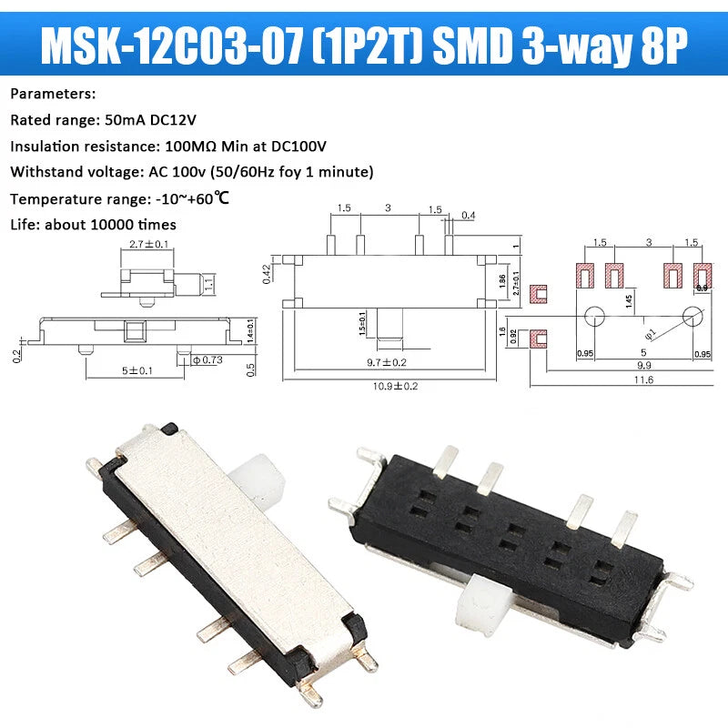 Slide Toggle Switch SS SK MSK MSS Series — 2/3-Way PCB Slide Switch, 3–8 Pin, Single & Double Row