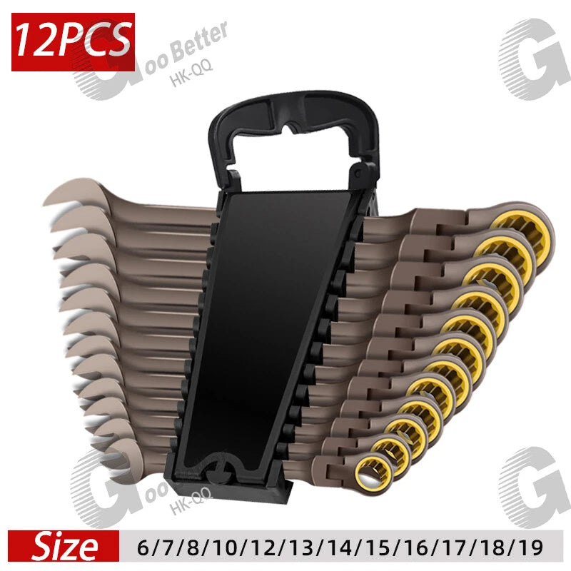 Ratchet Spanner Combination Fixed & Flexi 6 - 19mm 14 x Sizes Tool Wrench