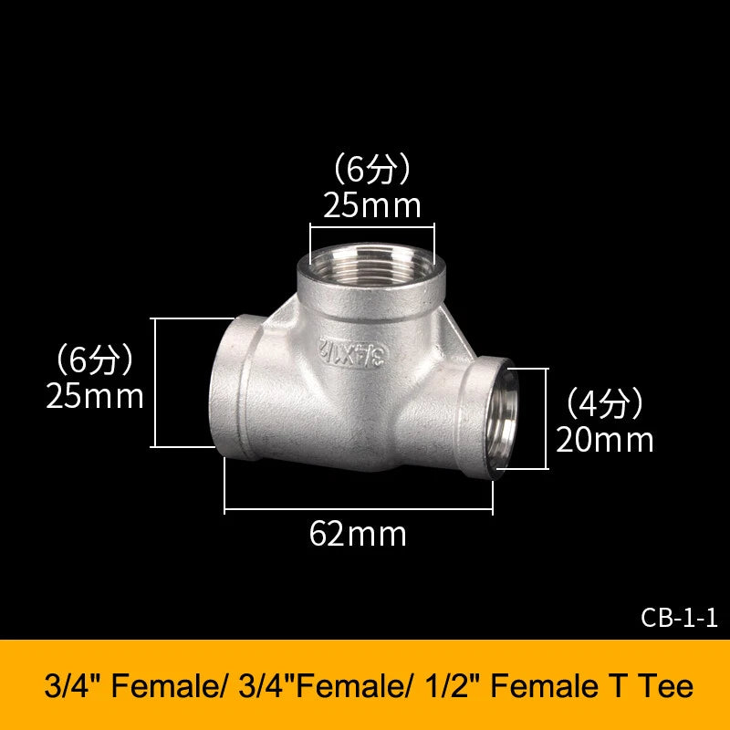 Stainless Steel BSP Tee Fittings 1/2" & 3/4" Male Female Reducer Connector
